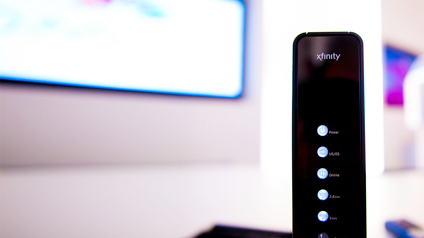 Xfinity modem on table.